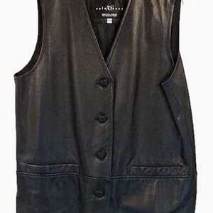 LEATHER VEST, BLACK, MISSES MEDIUM, HIP LENGTH, TWO POCKETS, FULL LINING,